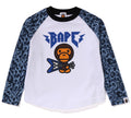 A BATHING APE BAPE KIDS WILD LEOPARD PATTERN BABY MILO RAGLAN L/S TEE