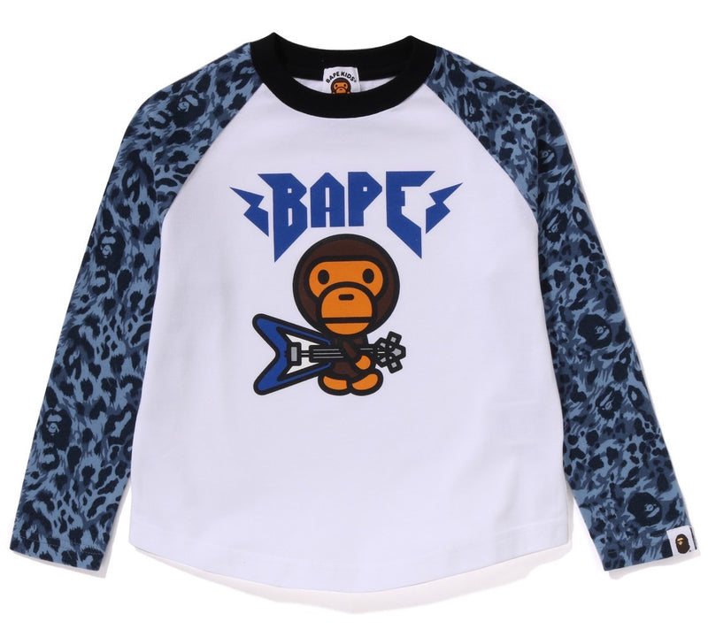 A BATHING APE BAPE KIDS WILD LEOPARD PATTERN BABY MILO RAGLAN L/S TEE