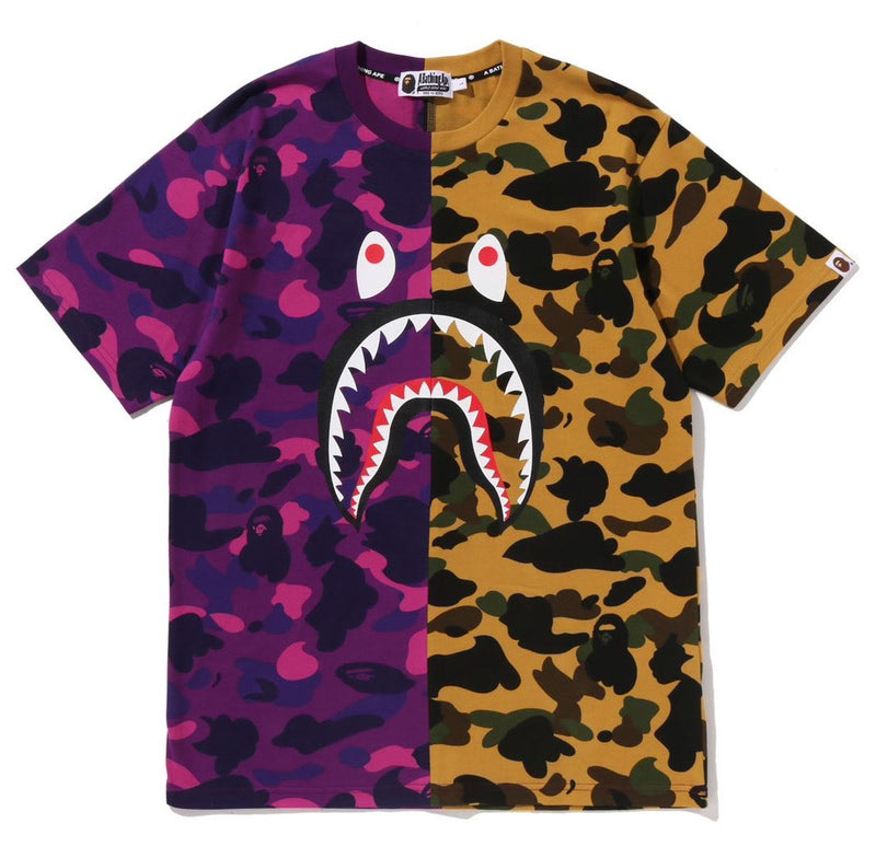 A BATHING APE SPLIT CAMO SHARK TEE