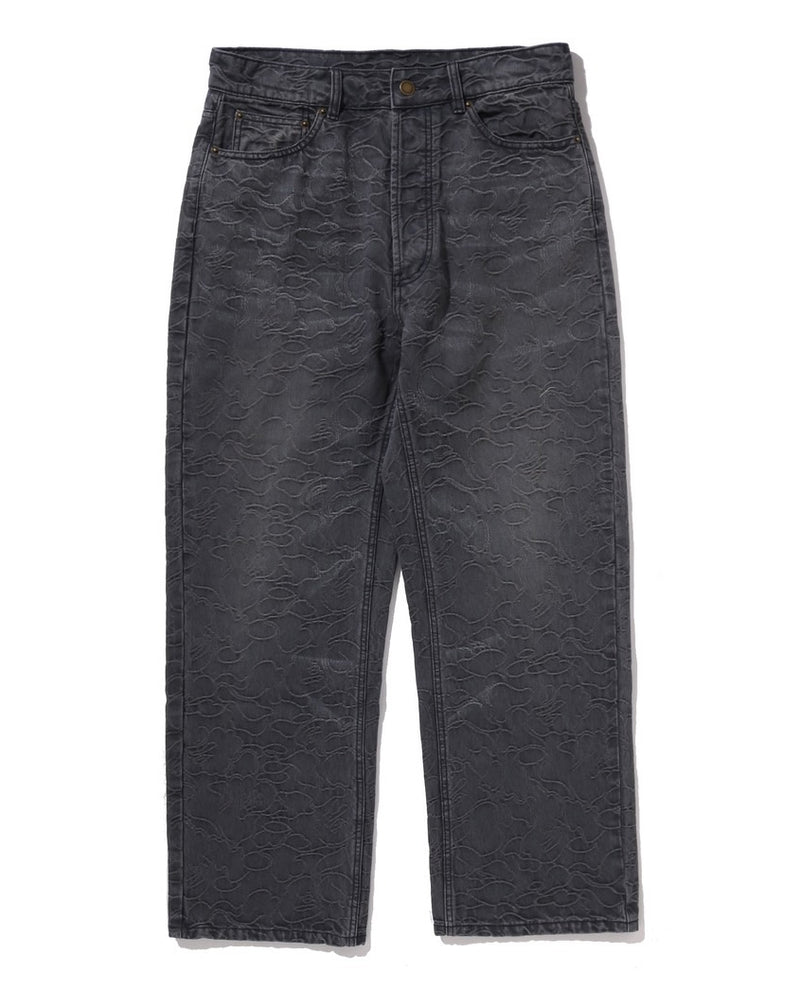 A BATHING APE LINE CAMO JACQUARD RELAXED FIT DENIM PANTS