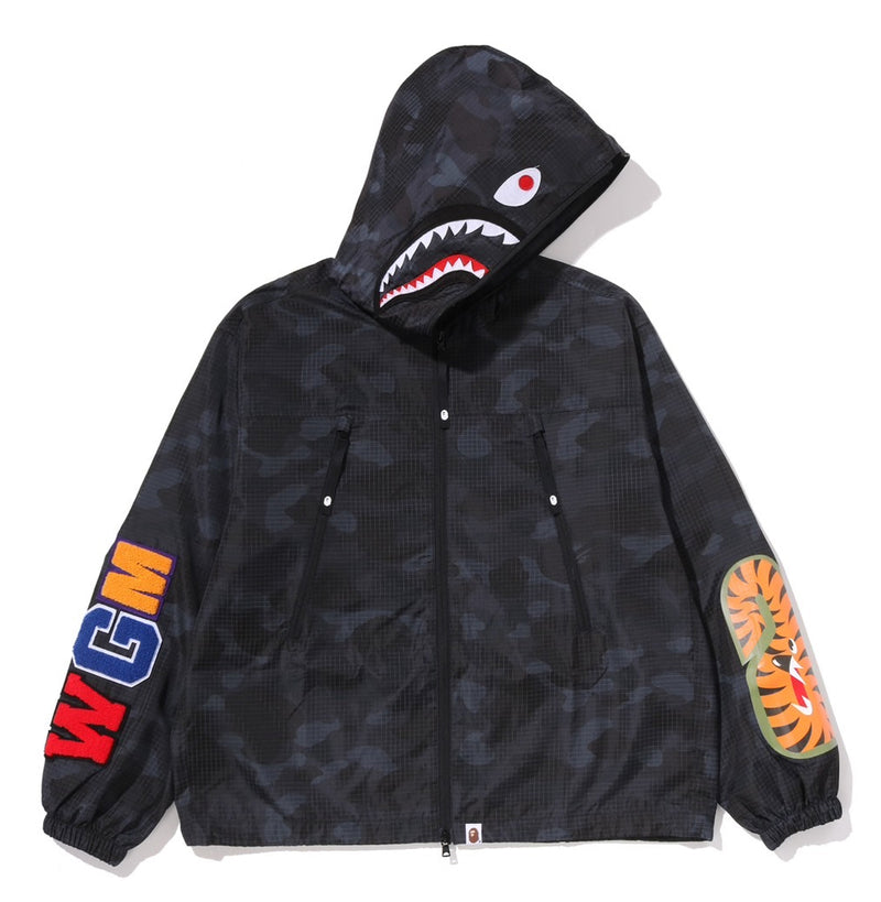A BATHING APE COLOR CAMO REFLECTIVE RIPSTOP SHARK FULL ZIP JACKET