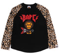 A BATHING APE BAPE KIDS WILD LEOPARD PATTERN BABY MILO RAGLAN L/S TEE