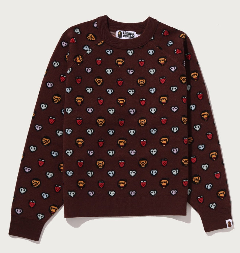 A BATHING APE Ladies' MILOGRAM SWEETS PATTERN OVERSIZED SWEATER