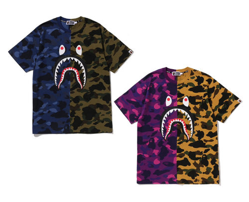 A BATHING APE SPLIT CAMO SHARK TEE