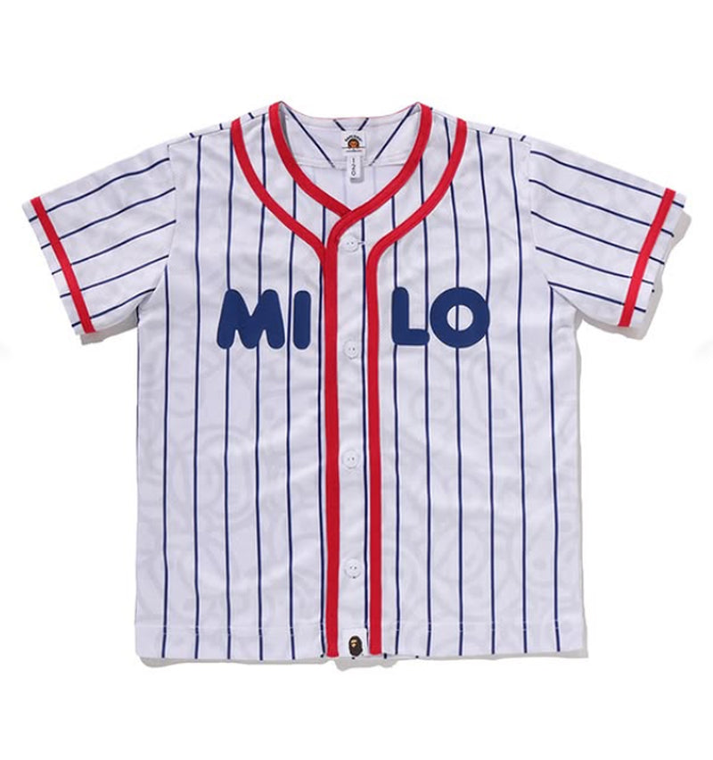 A BATHING APE BAPE KIDS ALL BABY MILO STRIPE MILO BASEBALL SHIRT