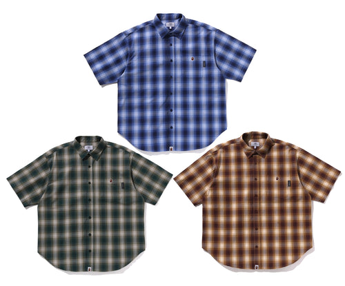A BATHING APE OMBRE CHECK RELAXED FIT SS SHIRT