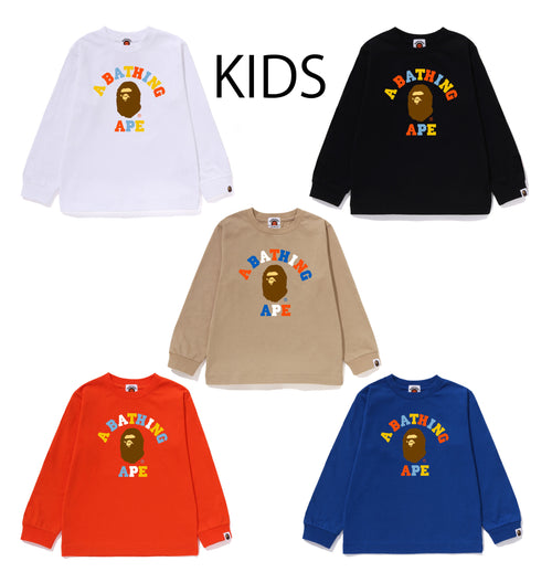 A BATHING APE BAPE KIDS COLORS COLLEGE L/S TEE