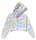 A BATHING APE Ladies' NEW MULTI CAMO CROPPED SHARK FULL ZIP HOODIE