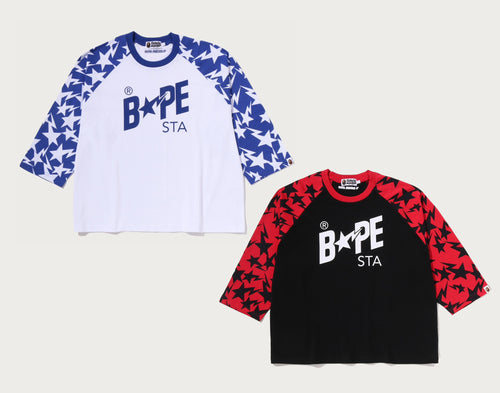 A BATHING APE STA PATTERN BAPE STA RAGLAN CROPPED FIT L/S TEE