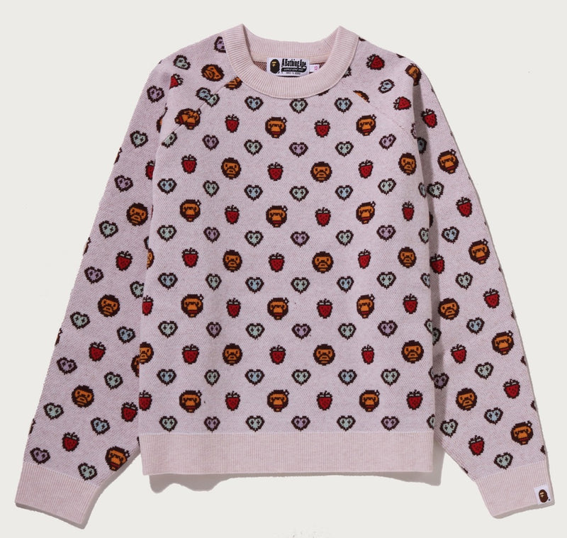 A BATHING APE Ladies' MILOGRAM SWEETS PATTERN OVERSIZED SWEATER