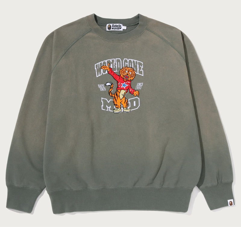 A BATHING APE WGM BEAST COLLEGE RELAXED FIT CREWNECK SWEAT SHIRT
