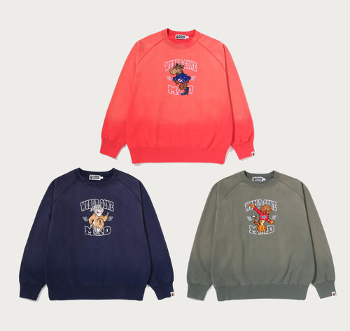 A BATHING APE WGM BEAST COLLEGE RELAXED FIT CREWNECK SWEAT SHIRT