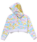 A BATHING APE Ladies' NEW MULTI CAMO CROPPED SHARK FULL ZIP HOODIE