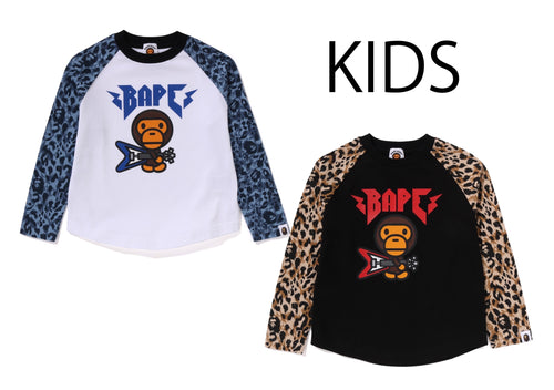 A BATHING APE BAPE KIDS WILD LEOPARD PATTERN BABY MILO RAGLAN L/S TEE