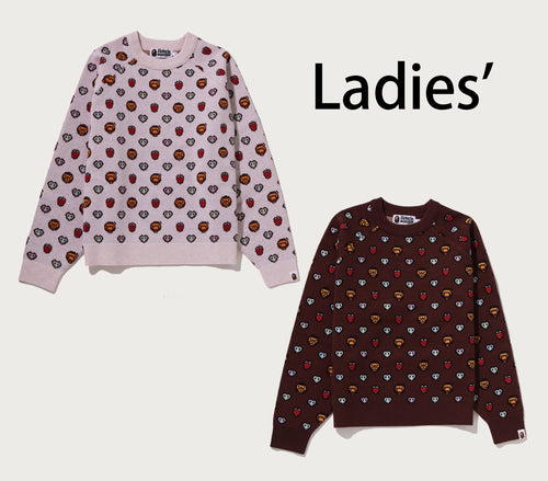 A BATHING APE Ladies' MILOGRAM SWEETS PATTERN OVERSIZED SWEATER
