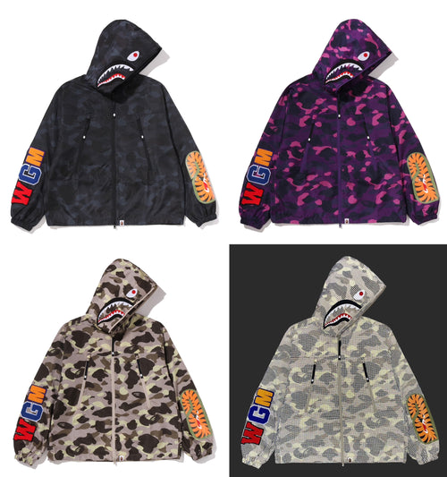 A BATHING APE COLOR CAMO REFLECTIVE RIPSTOP SHARK FULL ZIP JACKET