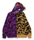 A BATHING APE SPLIT CAMO SHARK FULL ZIP HOODIE