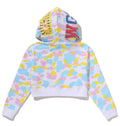 A BATHING APE Ladies' NEW MULTI CAMO CROPPED SHARK FULL ZIP HOODIE