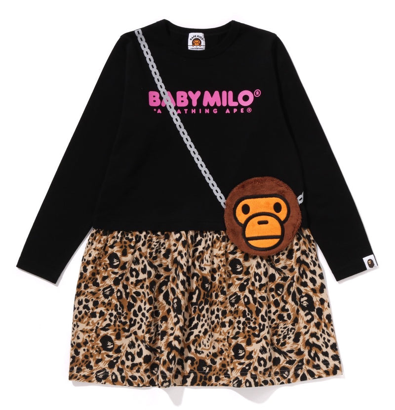 A BATHING APE BAPE KIDS WILD LEOPARD PATTERN MILO POCHETTE DRESS