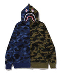 A BATHING APE SPLIT CAMO SHARK FULL ZIP HOODIE