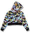A BATHING APE Ladies' NEW MULTI CAMO CROPPED SHARK FULL ZIP HOODIE
