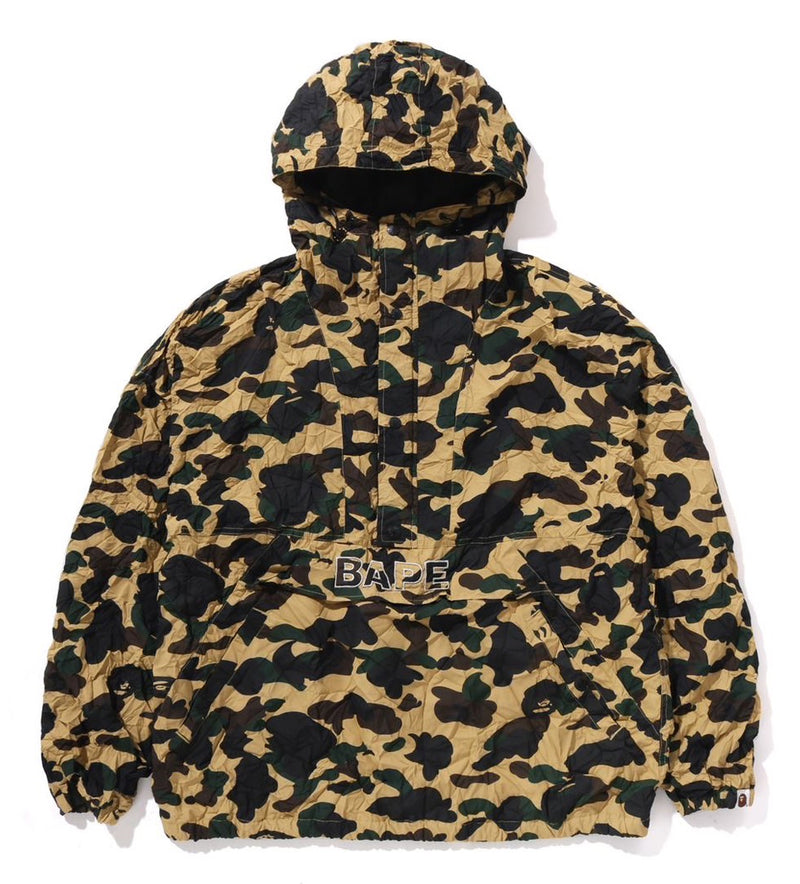 A BATHING APE CRINKLE EFFECT 1ST CAMO HALF ZIP HOODIE JACKET
