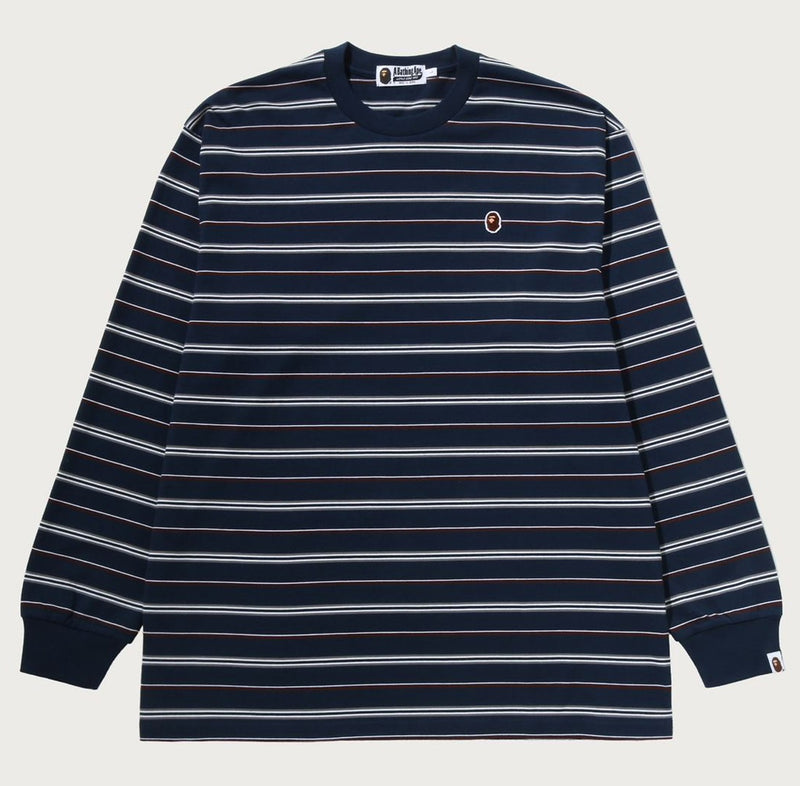 A BATHING APE ONE POINT STRIPE RELAXED FIT LS TEE