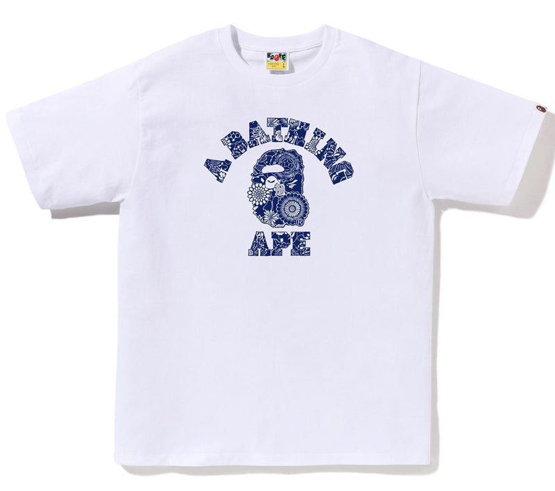 A BATHING APE JAPANESE INDIGO ART CAMO COLLEGE TEE