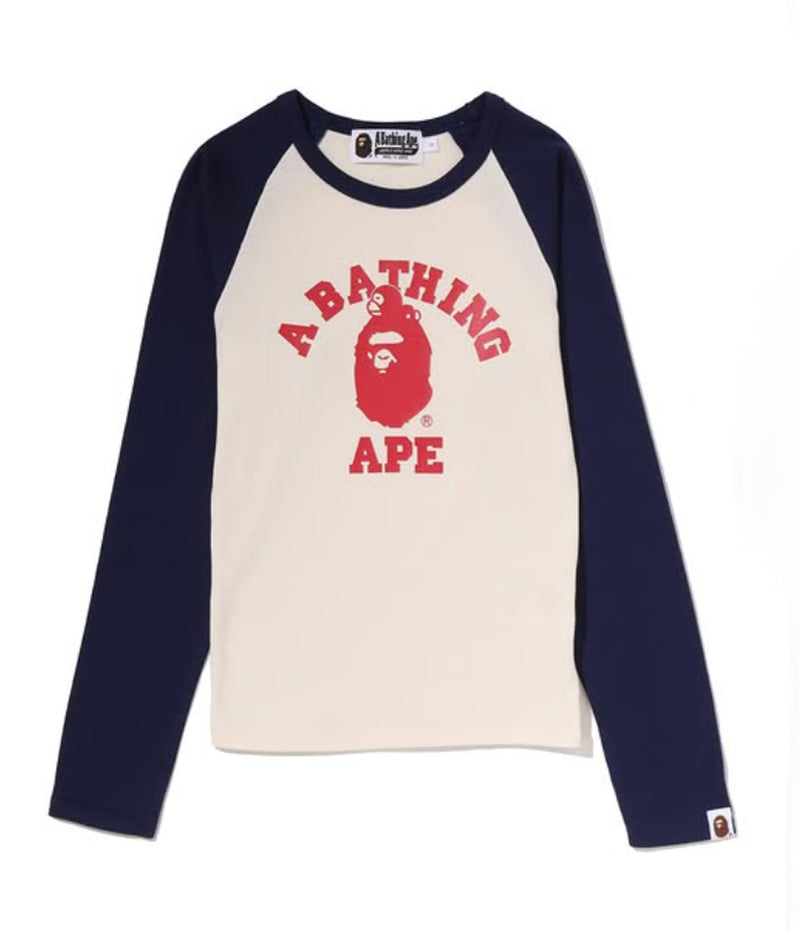 A BATHING APE Ladies' COLLEGE RAGLAN CROPPED L/S TEE