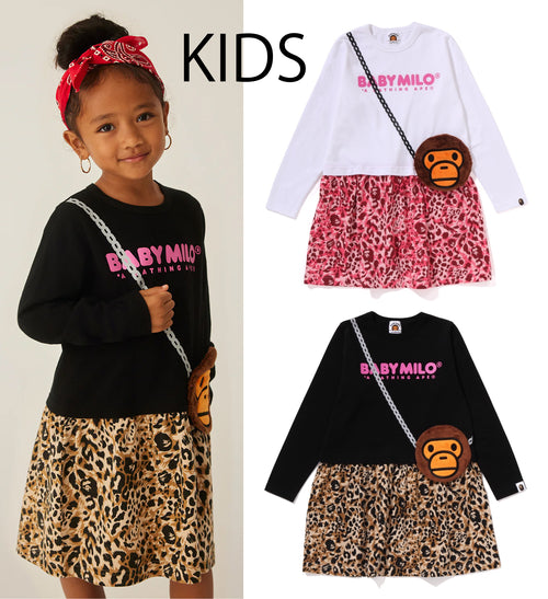 A BATHING APE BAPE KIDS WILD LEOPARD PATTERN MILO POCHETTE DRESS