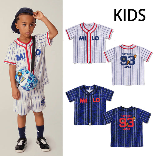 A BATHING APE BAPE KIDS ALL BABY MILO STRIPE MILO BASEBALL SHIRT