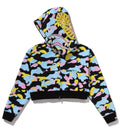 A BATHING APE Ladies' NEW MULTI CAMO CROPPED SHARK FULL ZIP HOODIE