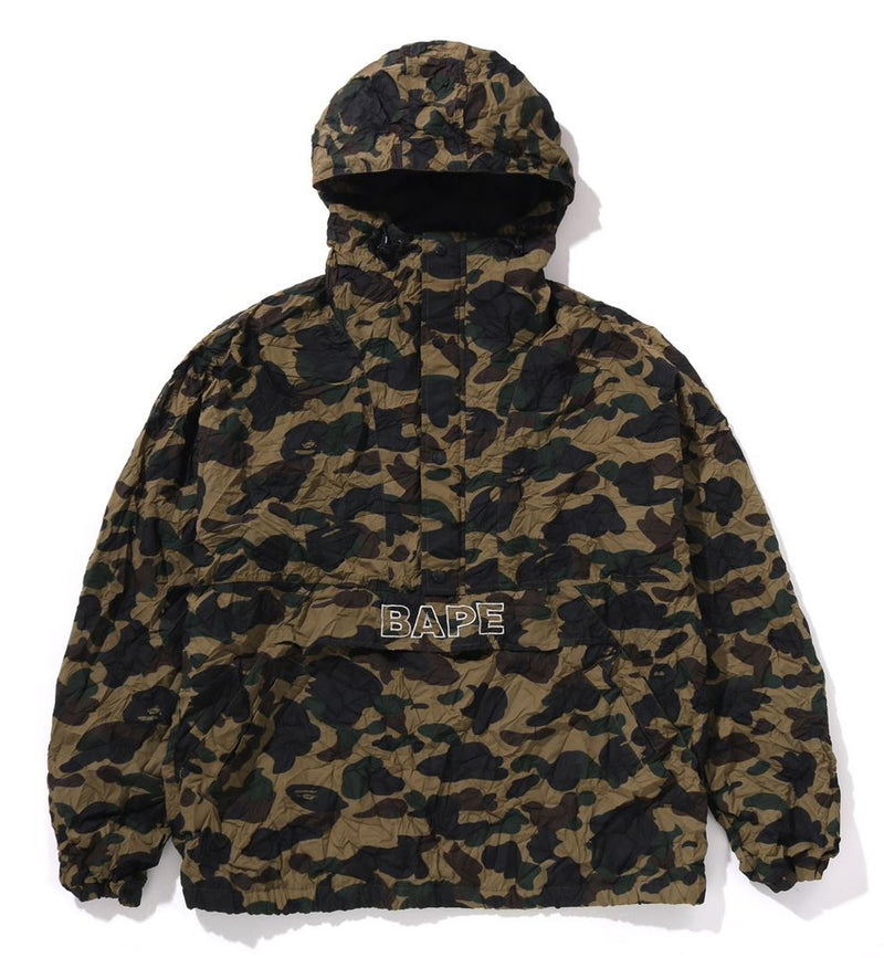A BATHING APE CRINKLE EFFECT 1ST CAMO HALF ZIP HOODIE JACKET