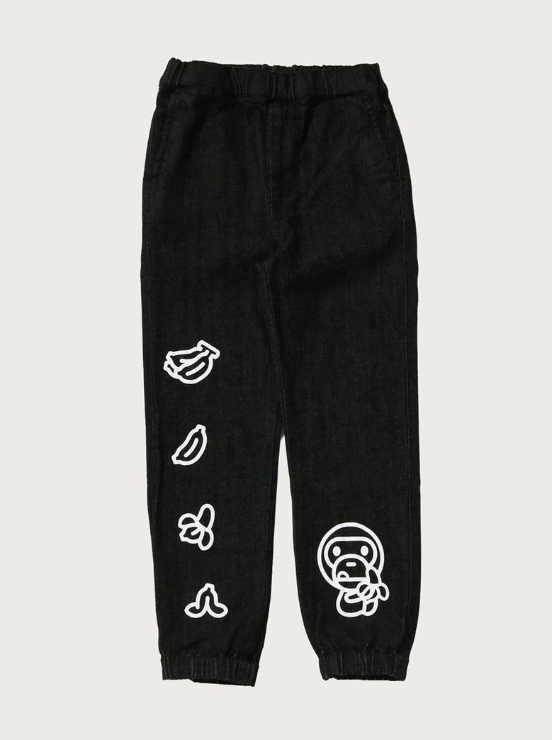 A BATHING APE BAPE KIDS BABY MILO BANANA 10 OZ DENIM JOGGER PANTS