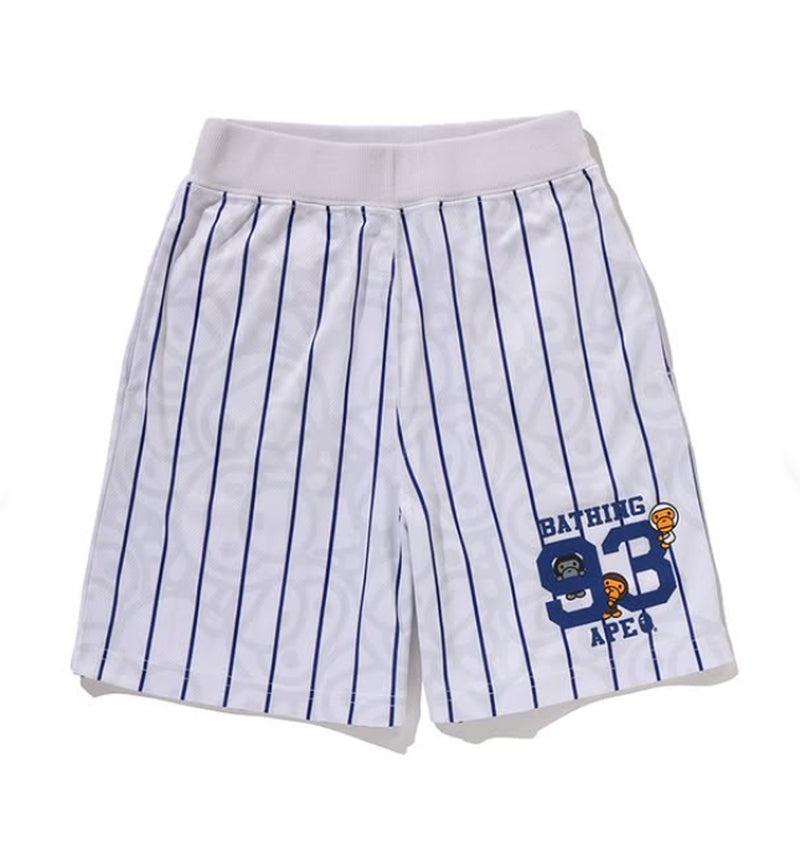 A BATHING APE BAPE KIDS ALL BABY MILO STRIPE MILO BASEBALL SHORTS