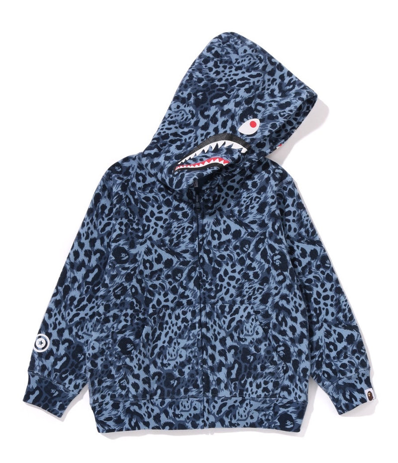 A BATHING APE BAPE KIDS WILD LEOPARD PATTERN SHARK ZIP HOODIE