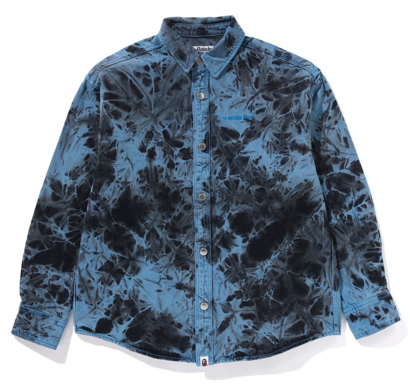 A BATHING APE DESTORYED BLEACH BATHING APE LOGO L/S SHIRT