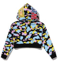 A BATHING APE Ladies' NEW MULTI CAMO CROPPED SHARK FULL ZIP HOODIE