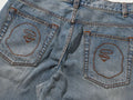 A BATHING APE TWIN STA KNEE LENGTH SELVEDGE DENIM SHORTS