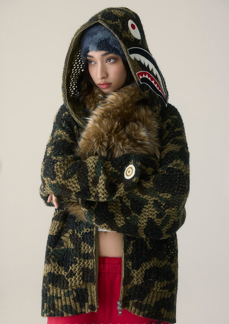 A BATHING APE Ladies' 1ST CAMO CROCHET SHARK FULL ZIP HOODIE