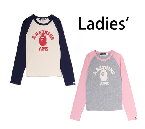 A BATHING APE Ladies' COLLEGE RAGLAN CROPPED L/S TEE