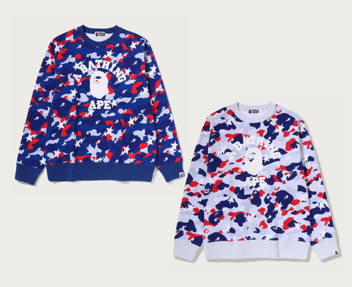 A BATHING APE STA STRIKE CAMO COLLEGE CREWNECK SWEAT SHIRT