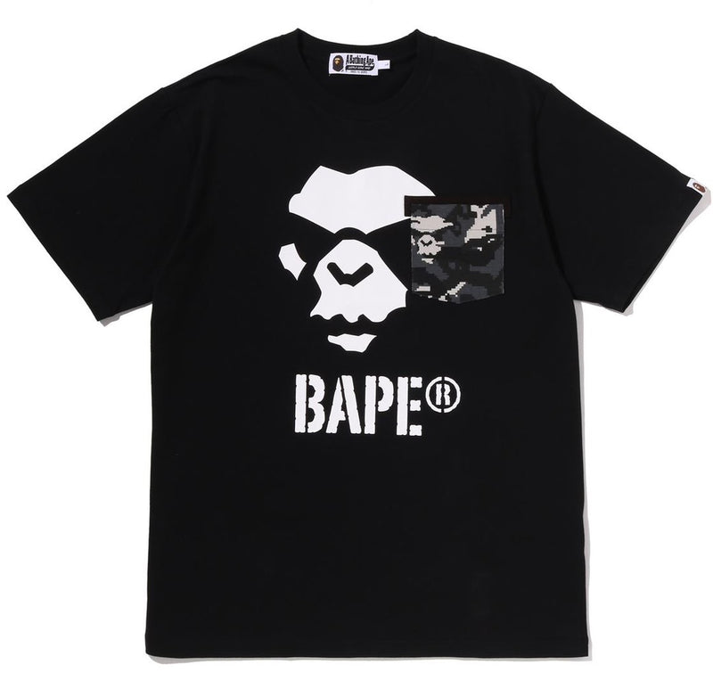 A BATHING APE MULTI PIXEL CAMO MAD APE FACE POCKET TEE