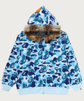 A BATHING APE ABC CAMO FUR HOOD SHARK RELAXED FIT FULL ZIP HOODIE