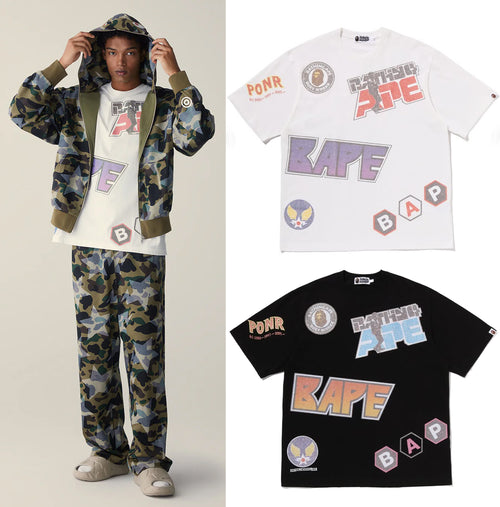 A BATHING APE MULTI ARCHIVE MOTIF RELAXED FIT TEE