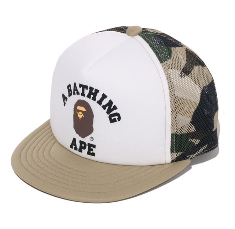 A BATHING APE BAPE KIDS 1ST CAMO COLLEGE MESH CAP