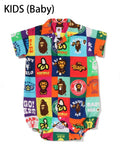 A BATHING APE BAPE KIDS ATCHWORK OPEN COLLAR SHIRT ROMPERS