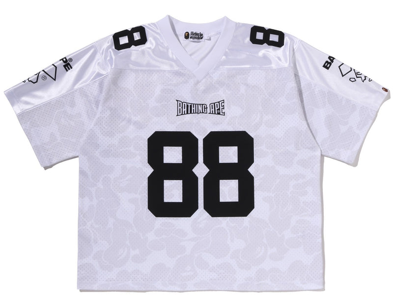 A BATHING APE SOLID CAMO MULTI LOGO RELAXED FIT FOOTBALL JERSEY