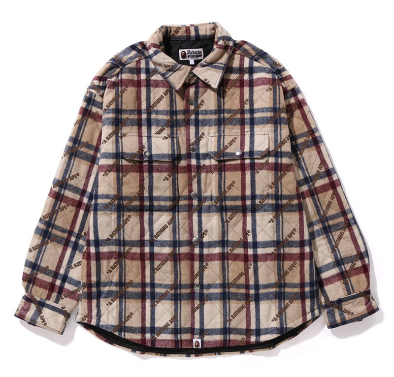 A BATHING APE A BATHING APE LOGO CHECK PATTERN PADDED FLANNEL SHIRT JACKET
