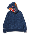 A BATHING APE JAPANESE INDIGO ART CAMO DOUBLE TIGER SHARK FULL ZIP HOODIE